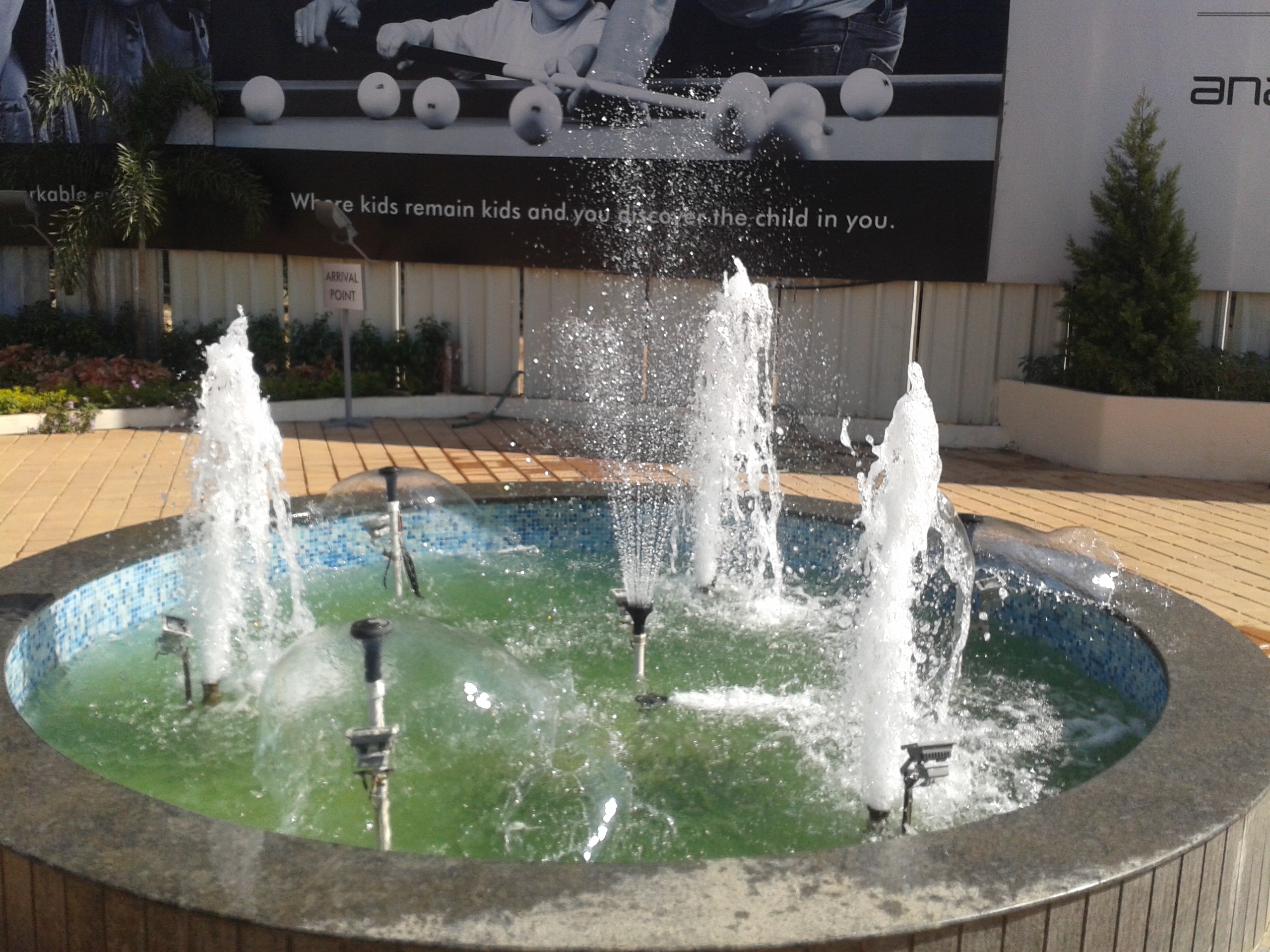Outdoor fountain jets in operation