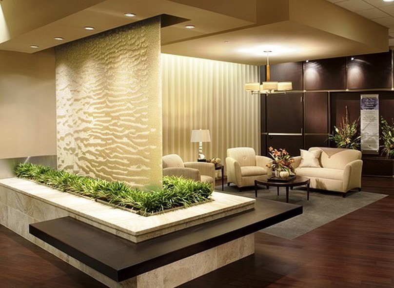 Glass indoor waterfall installation
