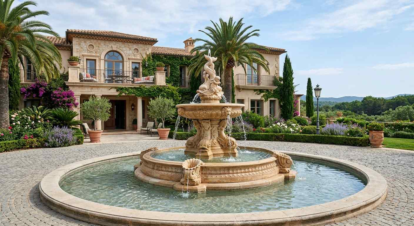 Contemporary luxury villa fountain